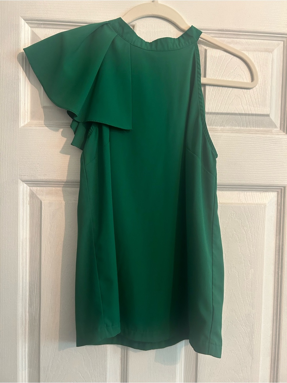 Pants Store Dark Green One-Shoulder Ruffle Blouse Small